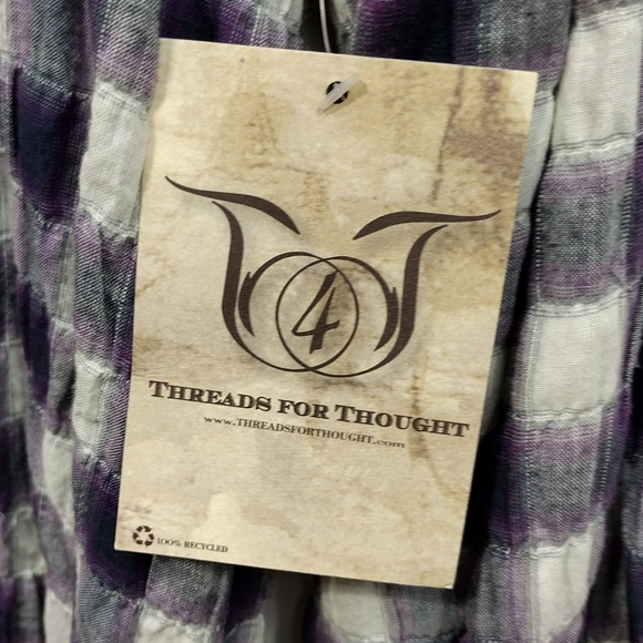 Threads for Thought Organic Cotton Plaid Button Shirt Mens XL Purple White Retro - Picture 8 of 9